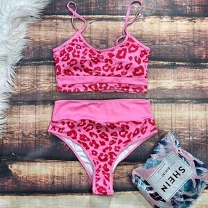 Bright Pink Leopard Bikini High Waist Leg 0X